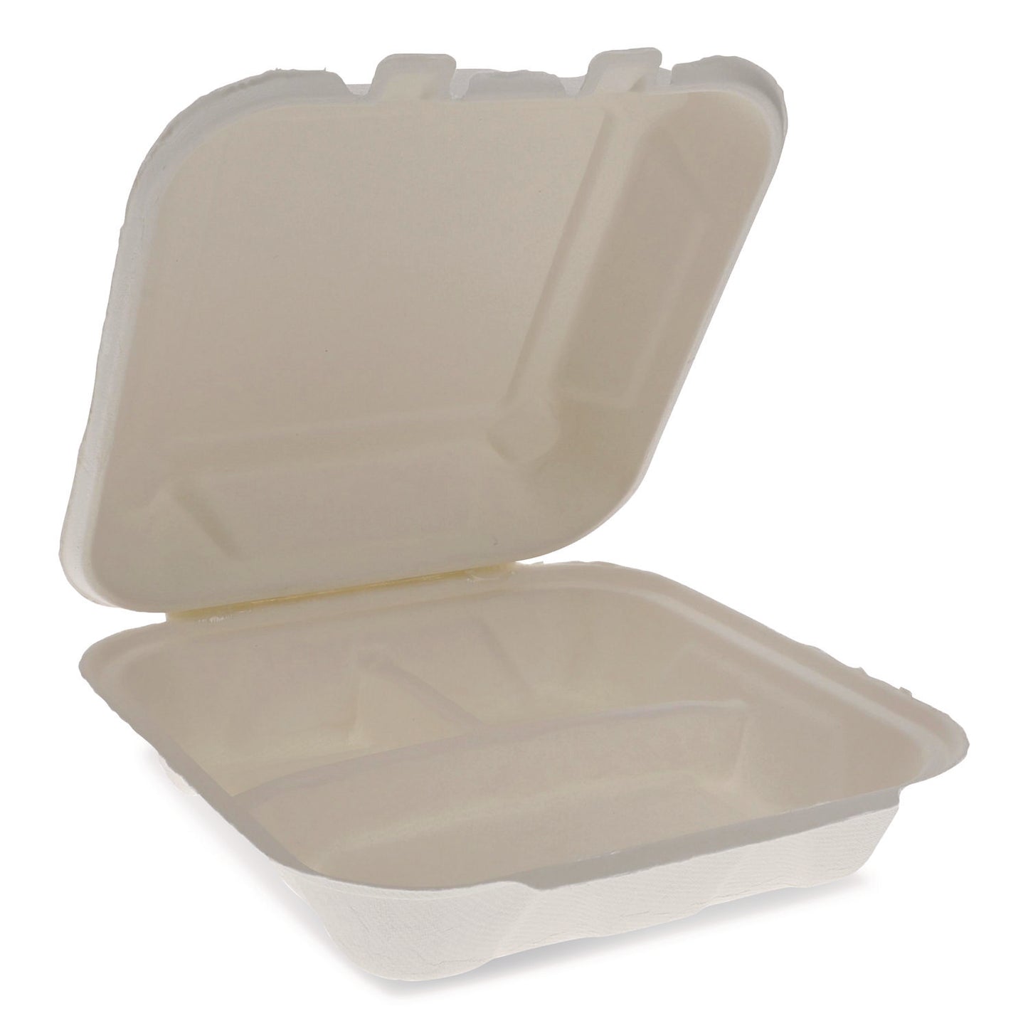 Pactiv Evergreen EarthChoice Bagasse Hinged Lid Container, 7.8 x 7.8 x 2.8, White, 150/Carton (PCTYMCH0803BB)