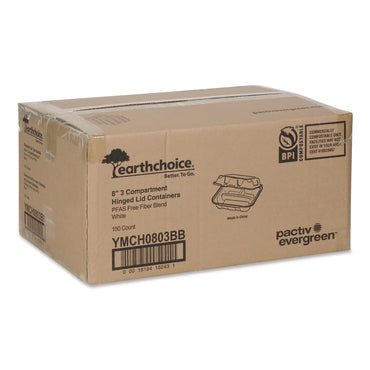 Pactiv Evergreen EarthChoice Bagasse Hinged Lid Container, 7.8 x 7.8 x 2.8, White, 150/Carton (PCTYMCH0803BB)