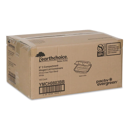 Pactiv Evergreen EarthChoice Bagasse Hinged Lid Container, 7.8 x 7.8 x 2.8, White, 150/Carton (PCTYMCH0803BB)