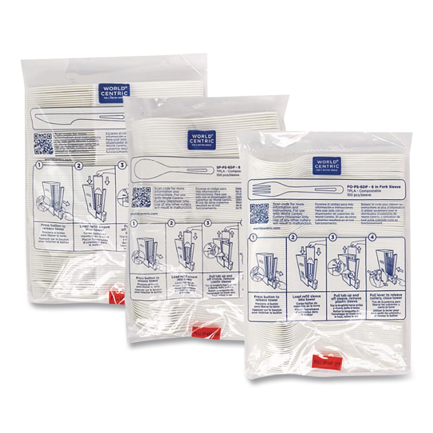 World Centric® Cutlery Dispenser Tower, Holds 125 Spoons, 2.6 x 15.4, Gray, 10/Carton (WORDPCPLS)