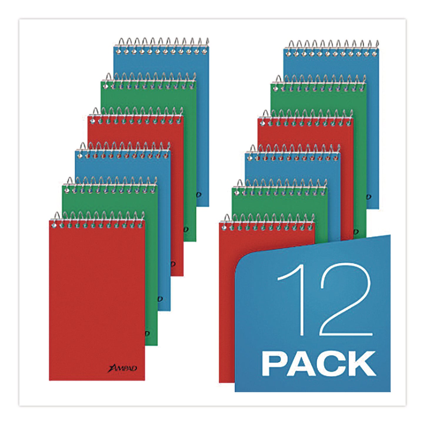 Ampad® Memo Pads, Assorted Cover Colors, Narrow Rule, (60) White 3 x 5 Sheets, Dozen (AMP25087)