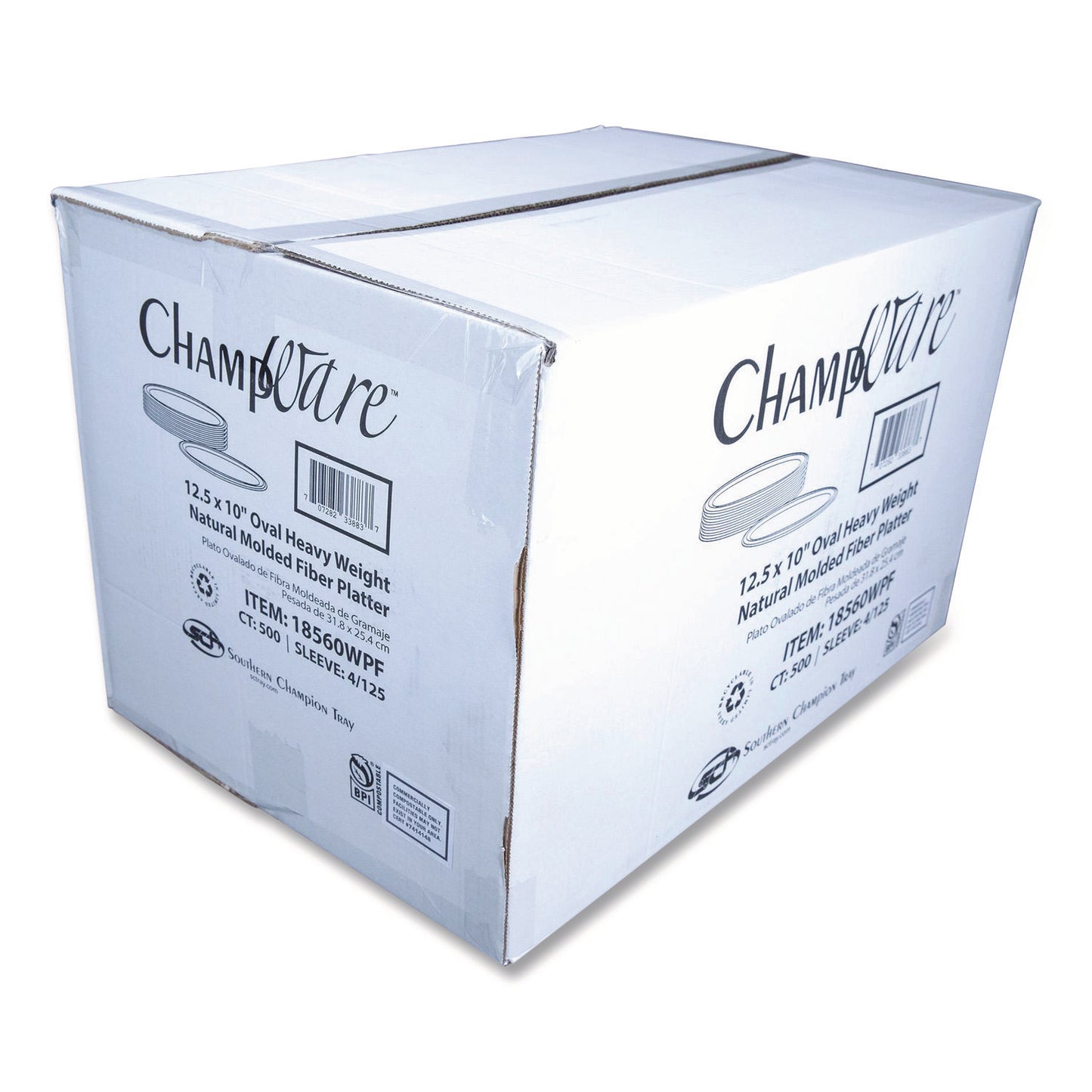 SCT® ChampWare Molded Fiber Tableware, Molded Fiber Platter, 12.5" dia, White, 125 Plates/Sleeve, 4 Sleeves/Carton (SCH18560WPF)