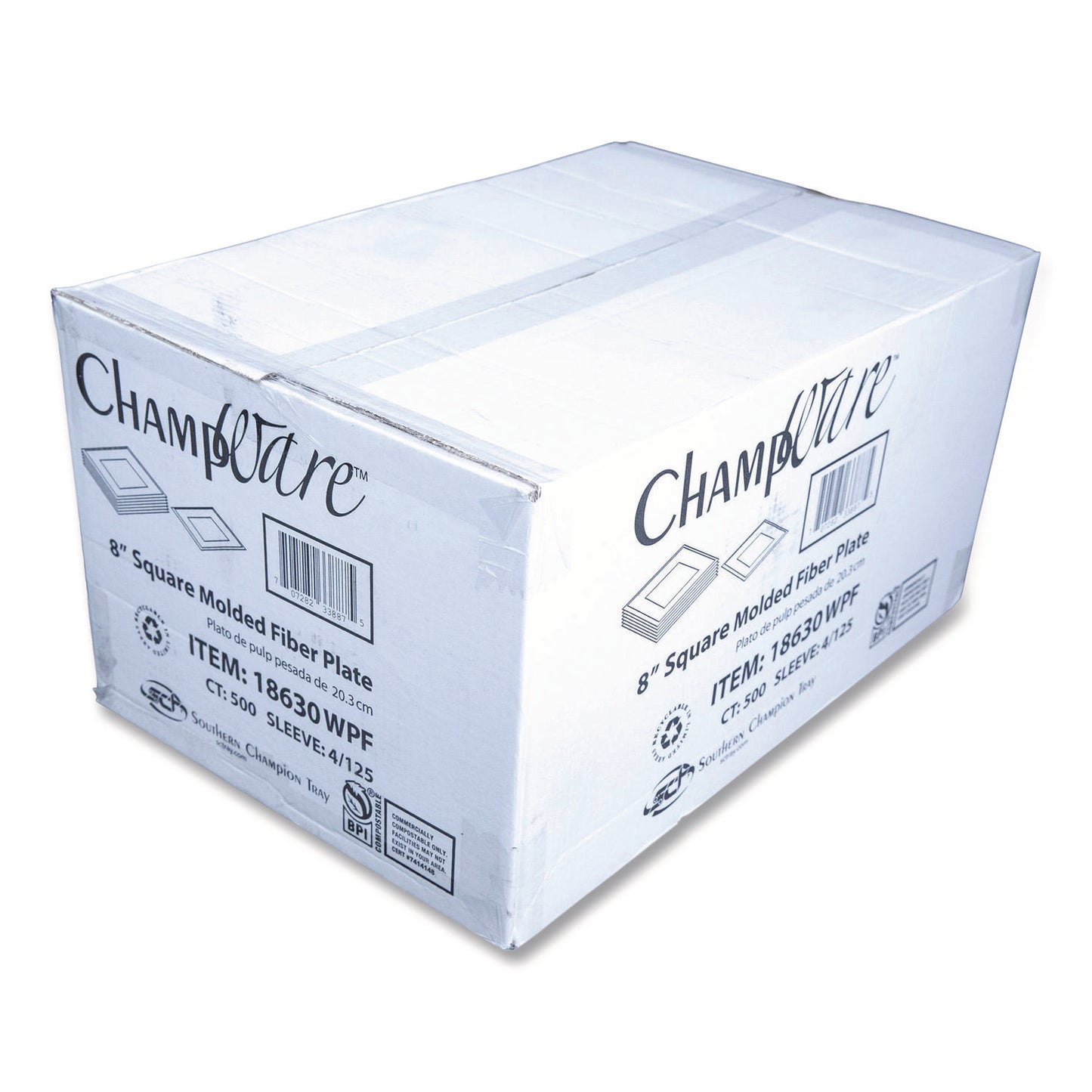 SCT® ChampWare Molded Fiber Tableware, Square Molded Fiber Plate, 8" x 8", White, 125 Plates/Sleeve, 4 Sleeves/Carton (SCH18630WPF)