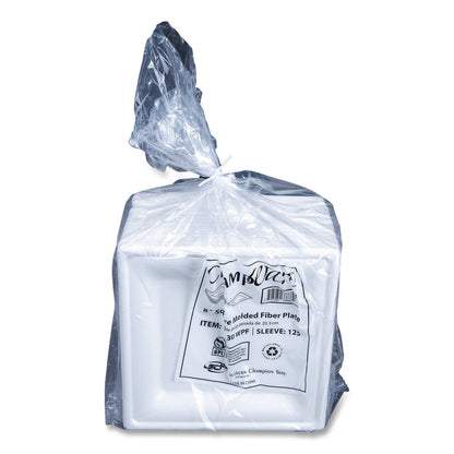 SCT® ChampWare Molded Fiber Tableware, Square Molded Fiber Plate, 8" x 8", White, 125 Plates/Sleeve, 4 Sleeves/Carton (SCH18630WPF)
