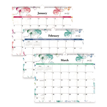 Blue Sky® Lindley Monthly Wall Calendar, Floral Artwork, 15 x 12, White/Pink/Red Sheets, 12-Month (Jan to Dec): 2026 (BLS117888)