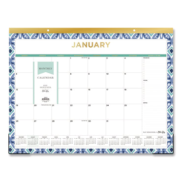 Blue Sky® Tile Monthly Desk Pad Calendar, Geometric Artwork, 22 x 17, White/Blue/Green Sheets, 12-Month (Jan to Dec): 2026 (BLS133694)