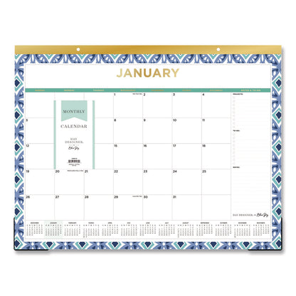 Blue Sky® Tile Monthly Desk Pad Calendar, Geometric Artwork, 22 x 17, White/Blue/Green Sheets, 12-Month (Jan to Dec): 2026 (BLS133694)