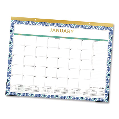 Blue Sky® Tile Monthly Desk Pad Calendar, Geometric Artwork, 22 x 17, White/Blue/Green Sheets, 12-Month (Jan to Dec): 2026 (BLS133694)