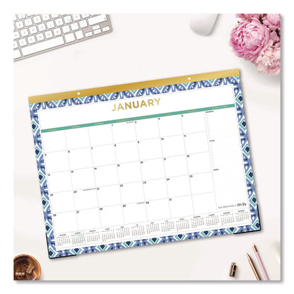 Blue Sky® Tile Monthly Desk Pad Calendar, Geometric Artwork, 22 x 17, White/Blue/Green Sheets, 12-Month (Jan to Dec): 2026 (BLS133694)