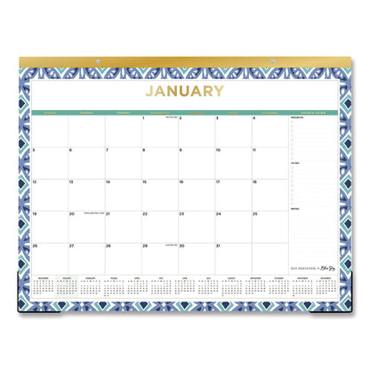 Blue Sky® Tile Monthly Desk Pad Calendar, Geometric Artwork, 22 x 17, White/Blue/Green Sheets, 12-Month (Jan to Dec): 2026 (BLS133694)