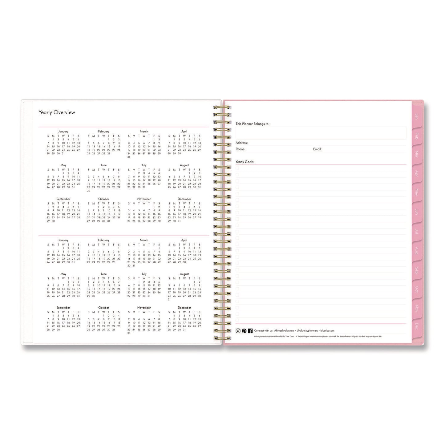 Blue Sky® Mimi Pink Weekly/Monthly Planner, Floral Artwork, 11 x 8.5, Pink/Blue/Rose Cover, 12-Month (Jan to Dec): 2026 (BLS137264)
