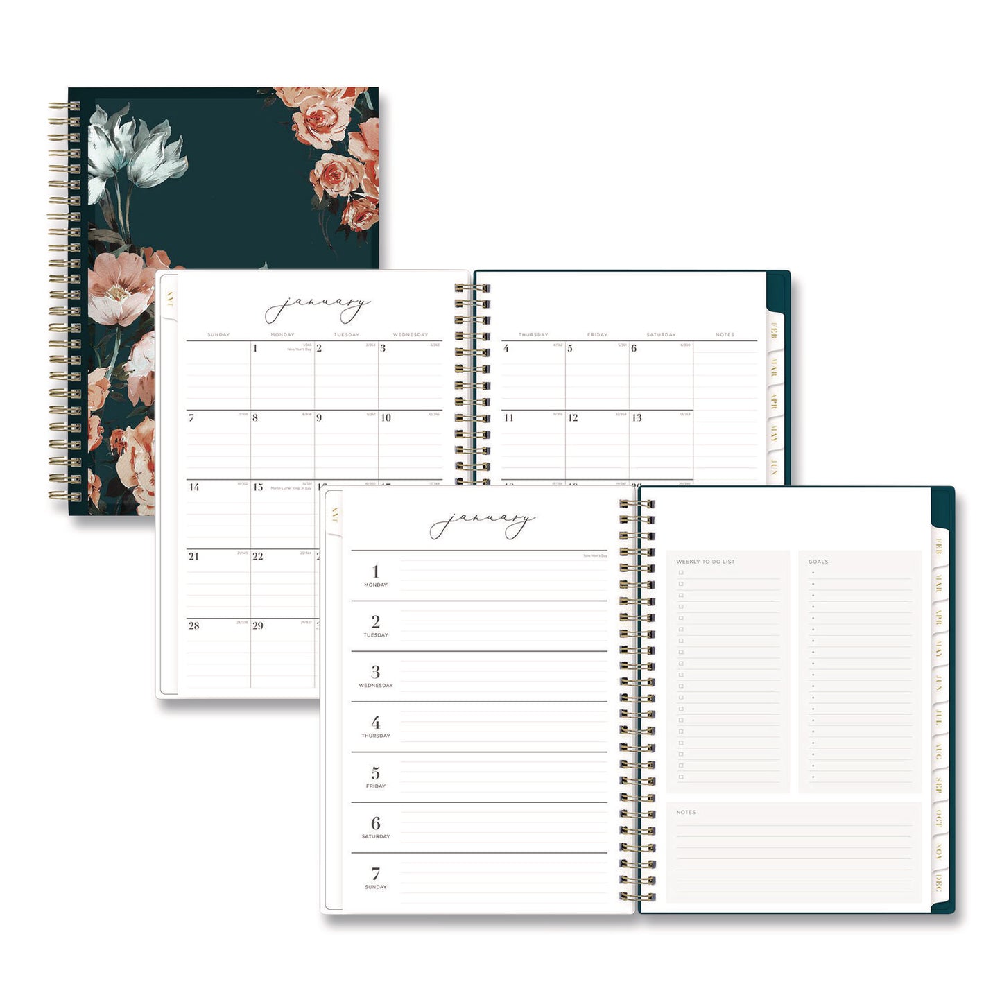 Blue Sky® Life Note-It Dania Weekly/Monthly Planner, Floral Artwork, 8.63 x 5.88, Teal/Pink/Blue Cover, 12-Month (Jan to Dec): 2026 (BLS139478)