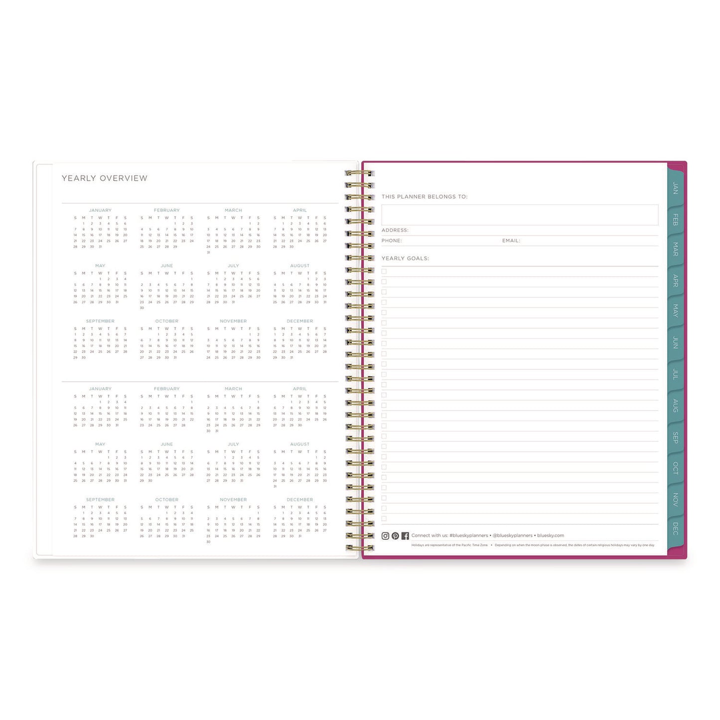 Blue Sky® Kelly Ventura Magenta Bloom Weekly/Monthly Planner, Floral Artwork, 11 x 8.5, Multicolor Cover, 12-Month (Jan to Dec): 2026 (BLS140945)