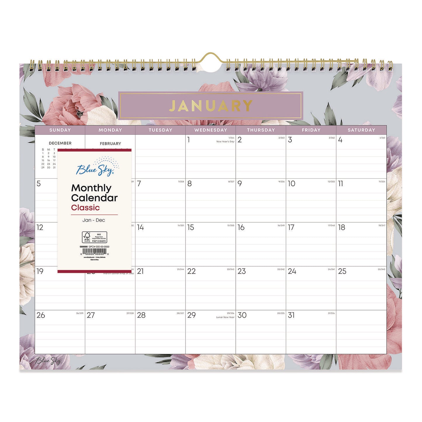 Blue Sky® Tula Monthly Wall Calendar, Floral Artwork, 15 x 12, White/Multicolor Sheets, 12-Month (Jan to Dec): 2026 (BLS144076)