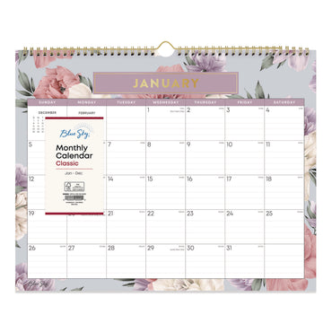 Blue Sky® Tula Monthly Wall Calendar, Floral Artwork, 15 x 12, White/Multicolor Sheets, 12-Month (Jan to Dec): 2026 (BLS144076)