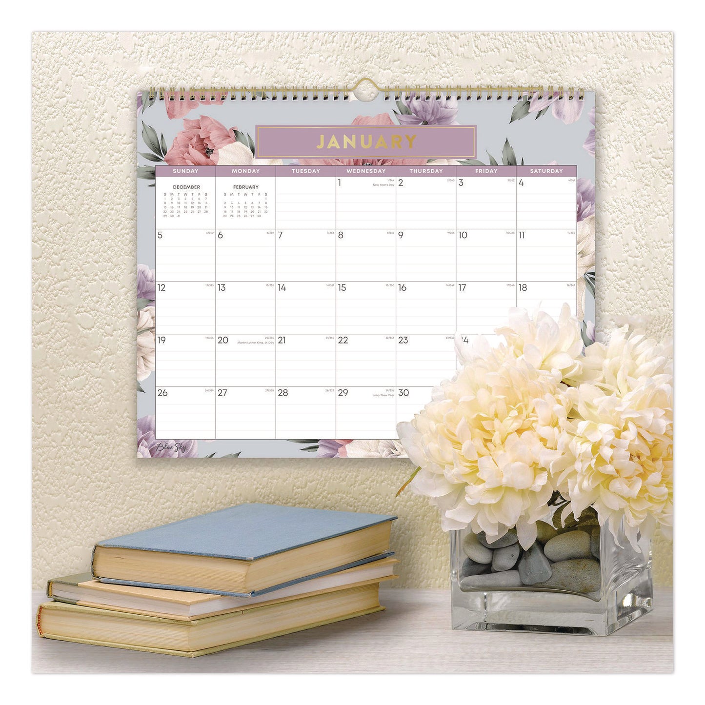 Blue Sky® Tula Monthly Wall Calendar, Floral Artwork, 15 x 12, White/Multicolor Sheets, 12-Month (Jan to Dec): 2026 (BLS144076)