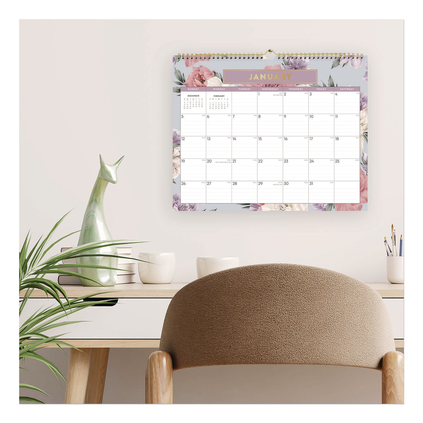 Blue Sky® Tula Monthly Wall Calendar, Floral Artwork, 15 x 12, White/Multicolor Sheets, 12-Month (Jan to Dec): 2026 (BLS144076)