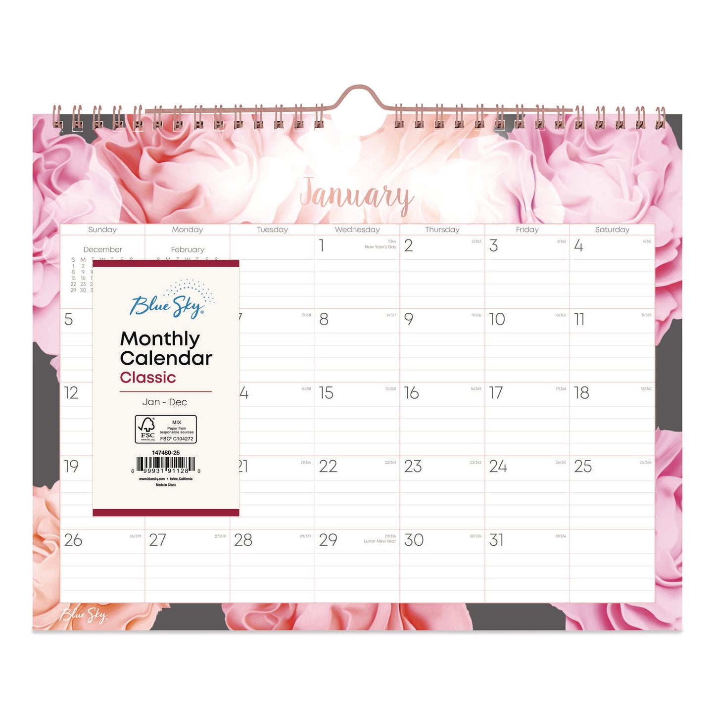 Blue Sky® Joselyn Monthly Wall Calendar, Floral Artwork, 11 x 8.75, White/Multicolor Sheets, 12-Month (Jan to Dec): 2026 (BLS147480)