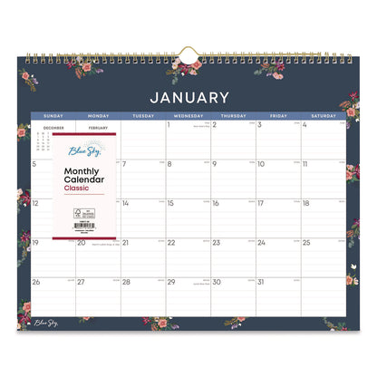 Blue Sky® Ashlyn Monthly Wall Calendar, Floral Artwork, 15 x 12, White/Blue/Pink Sheets, 12-Month (Jan to Dec): 2026 (BLS148617)