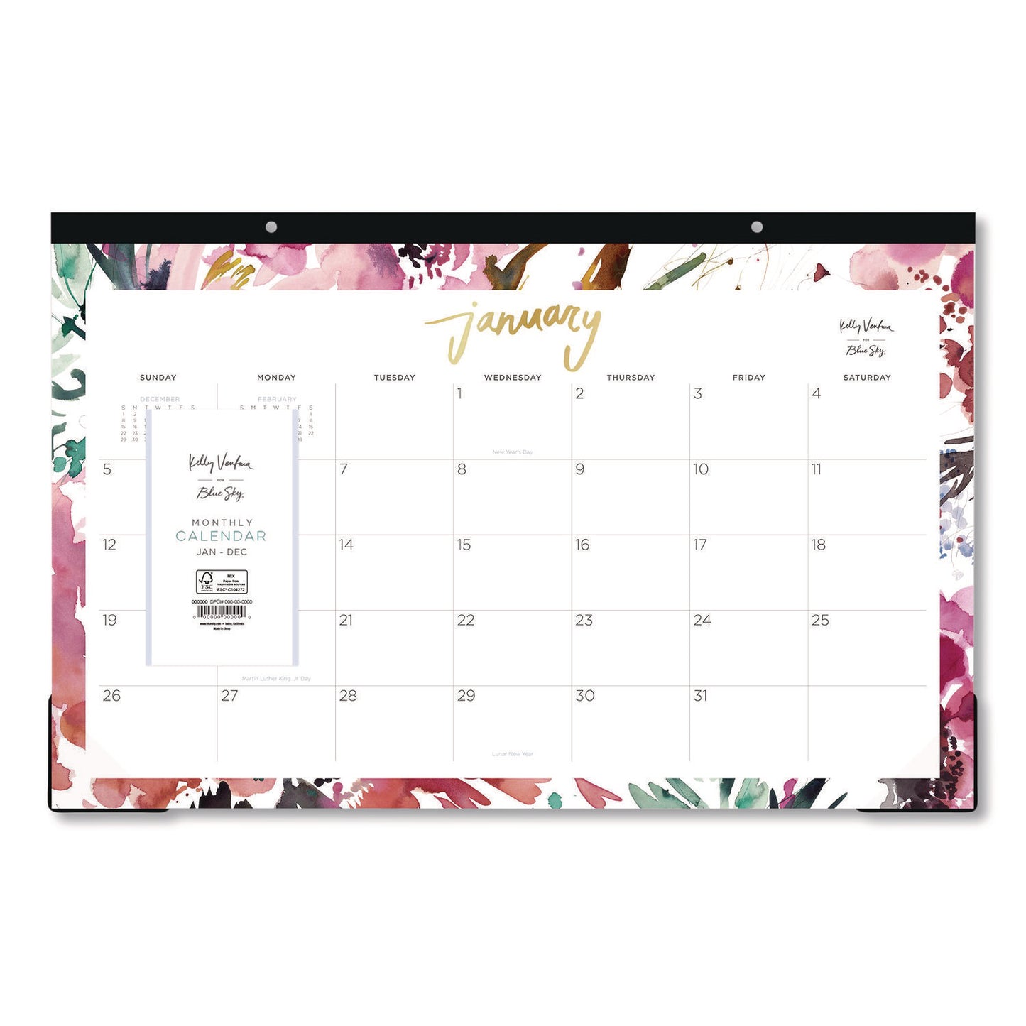 Blue Sky® Kelly Ventura Magenta Bloom Desk Pad Calendar, 17 x 11, Floral Artwork, White/Multicolor Sheets, 12-Month (Jan to Dec): 2026 (BLS149057)