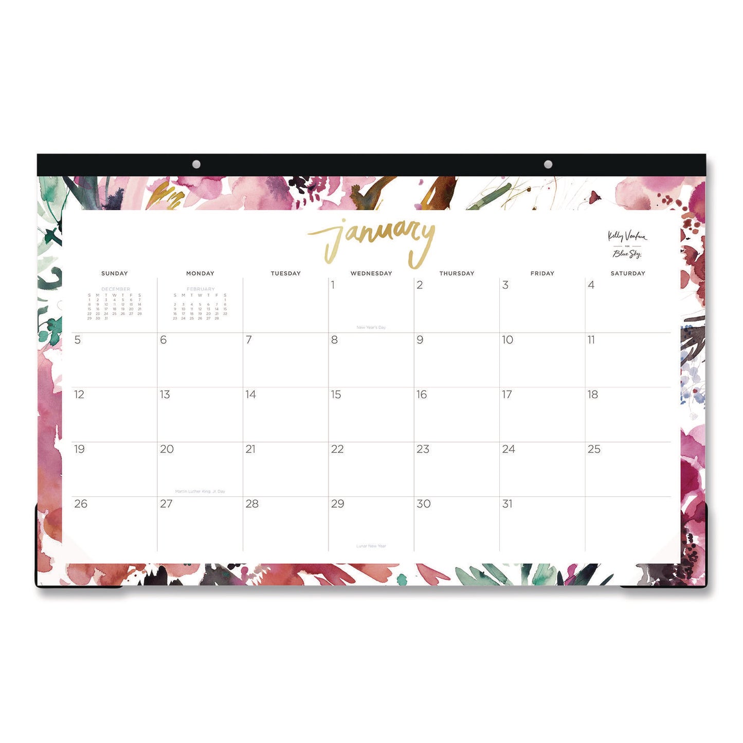 Blue Sky® Kelly Ventura Magenta Bloom Desk Pad Calendar, 17 x 11, Floral Artwork, White/Multicolor Sheets, 12-Month (Jan to Dec): 2026 (BLS149057)
