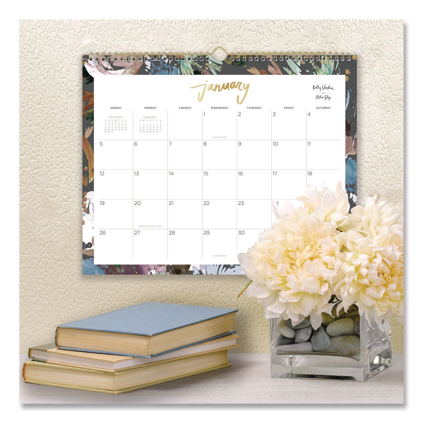 Blue Sky® Midnight Garden Monthly Wall Calendar, 15 x 12, Floral Artwork, White/Multicolor Sheets, 12-Month (Jan to Dec): 2026 (BLS149058)