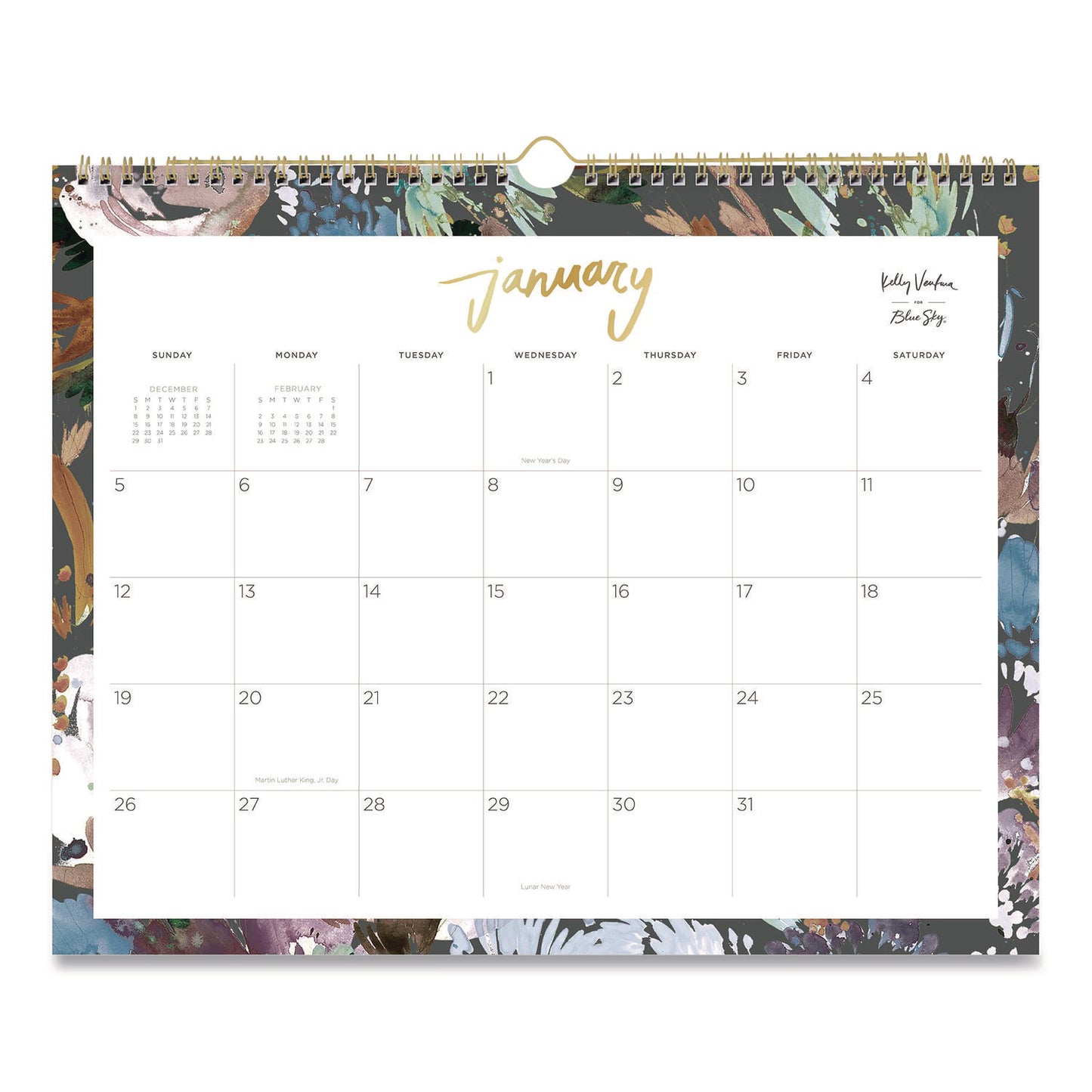 Blue Sky® Midnight Garden Monthly Wall Calendar, 15 x 12, Floral Artwork, White/Multicolor Sheets, 12-Month (Jan to Dec): 2026 (BLS149058)