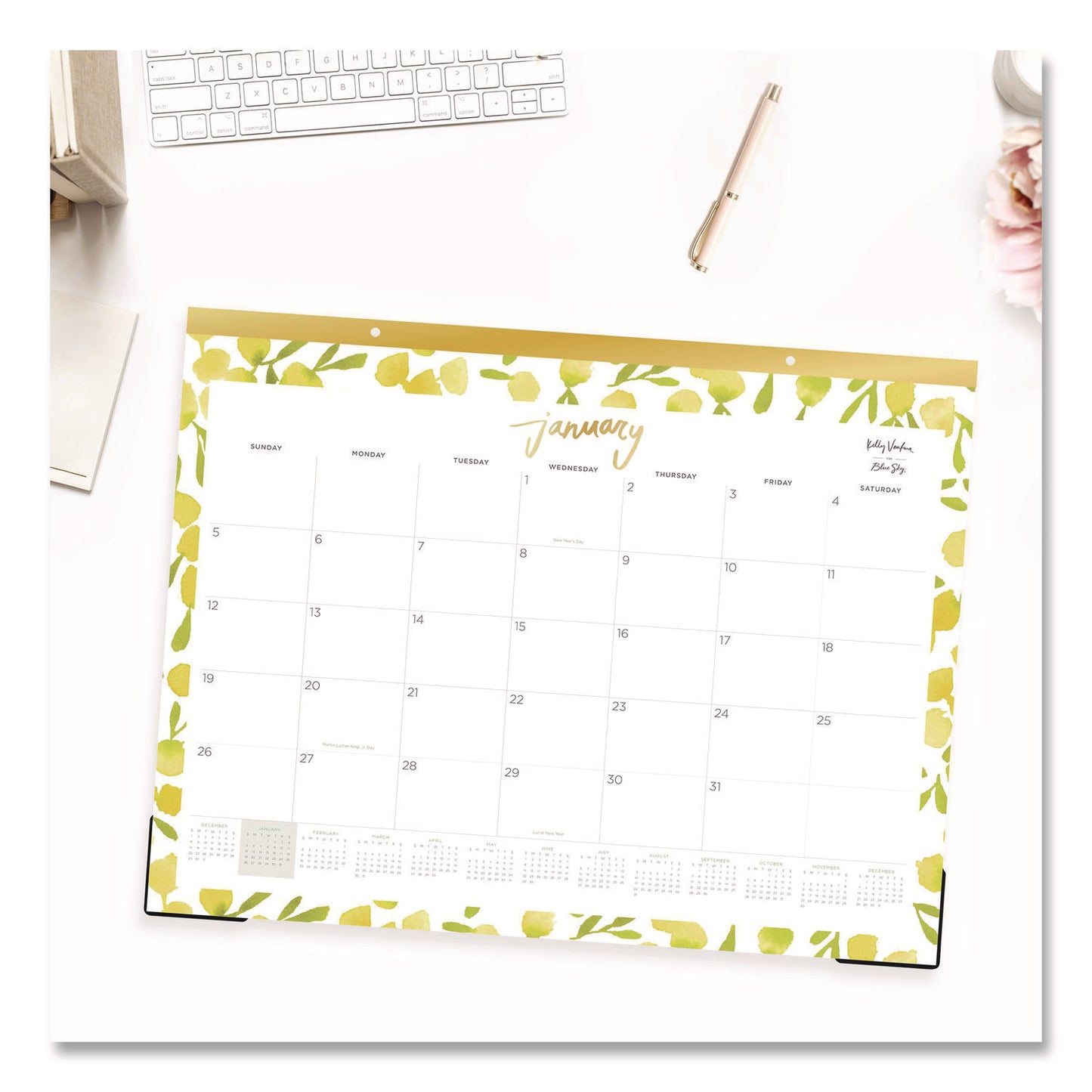 Blue Sky® Mimosa Monthly Desk Pad Calendar, 22 x 17, Lemon Artwork, White/Yellow/Green Sheets, 12-Month (Jan to Dec): 2026 (BLS149063)