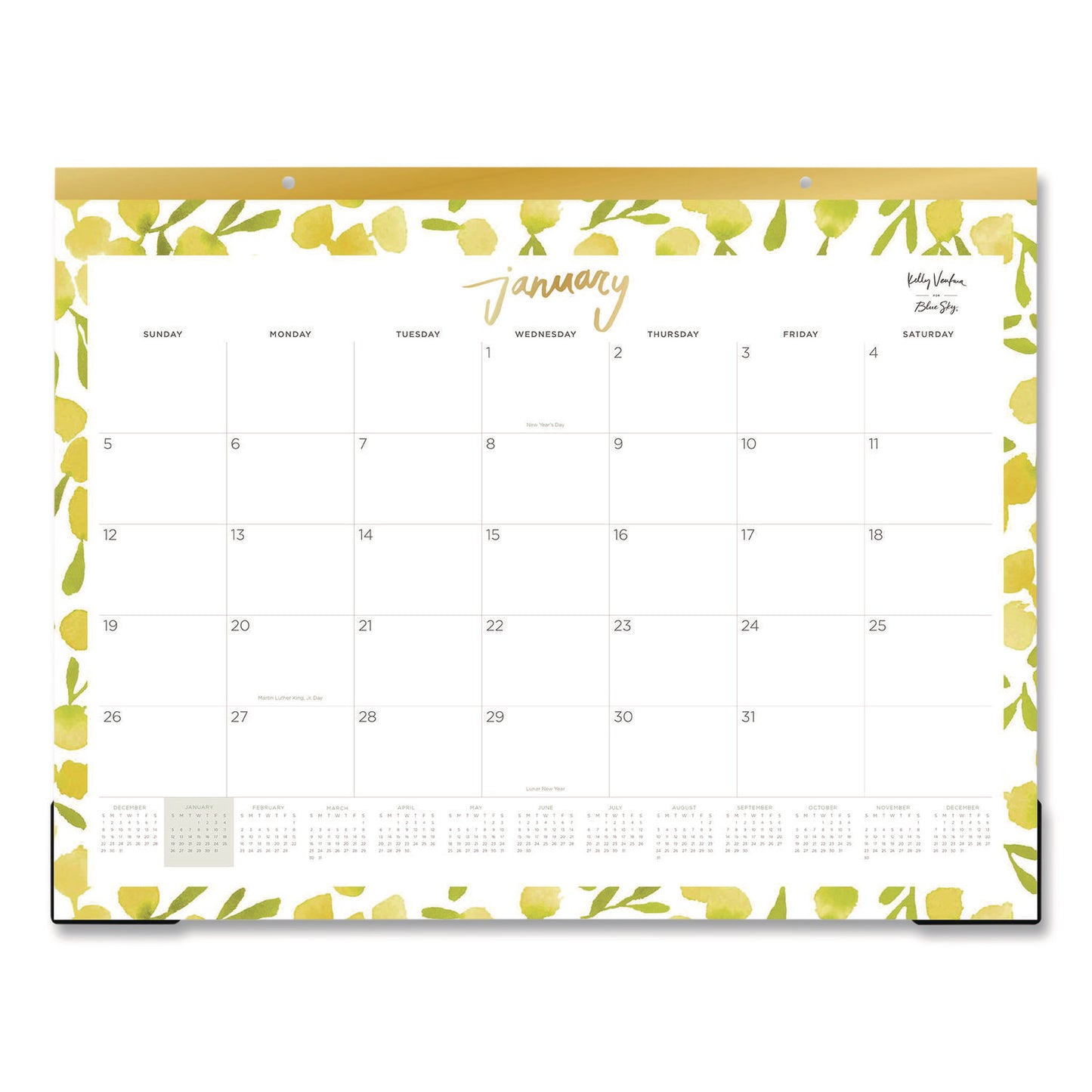 Blue Sky® Mimosa Monthly Desk Pad Calendar, 22 x 17, Lemon Artwork, White/Yellow/Green Sheets, 12-Month (Jan to Dec): 2026 (BLS149063)
