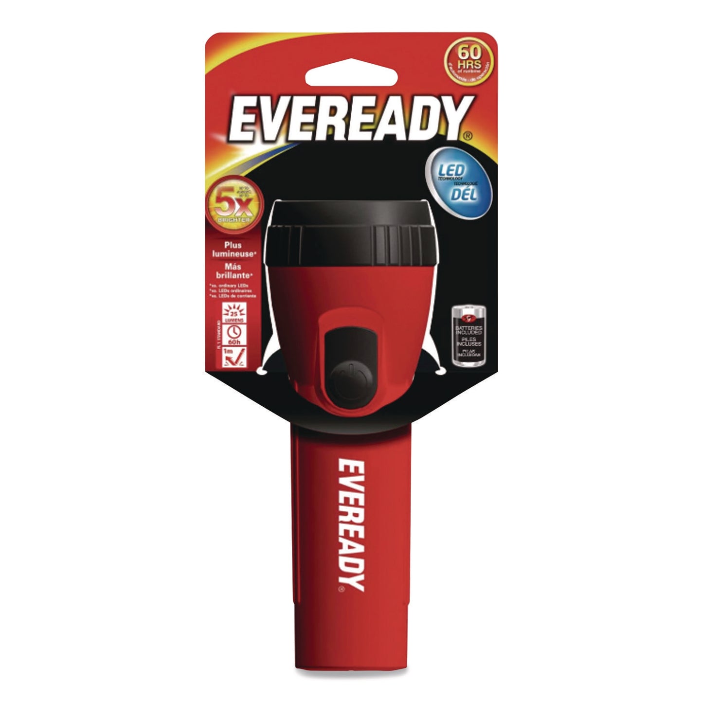 Eveready® Industrial General Purpose LED Flashlight, 2 D Batteries (Sold Separately), Red (EVEL25IN)