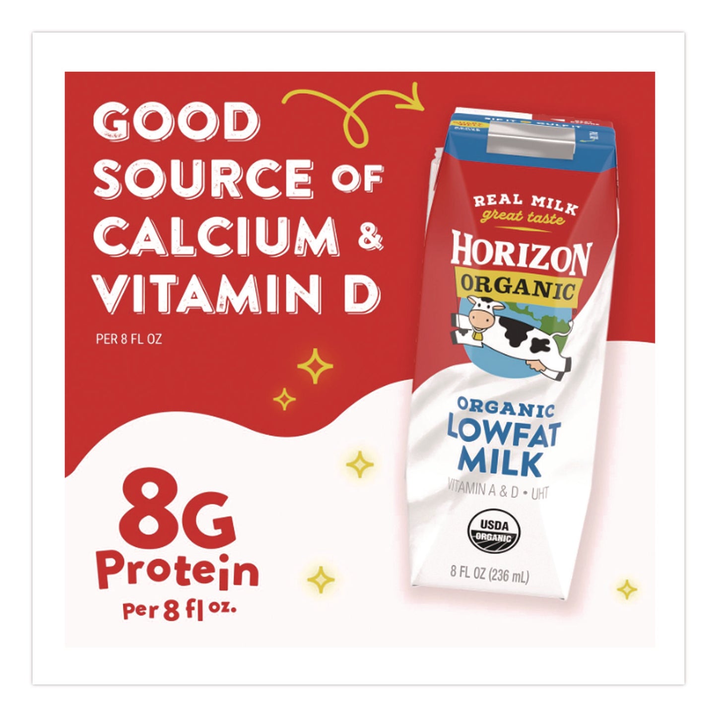 Horizon Organic Low Fat Milk, 1% Plain, 8 oz, 18/Carton (HZD061223)
