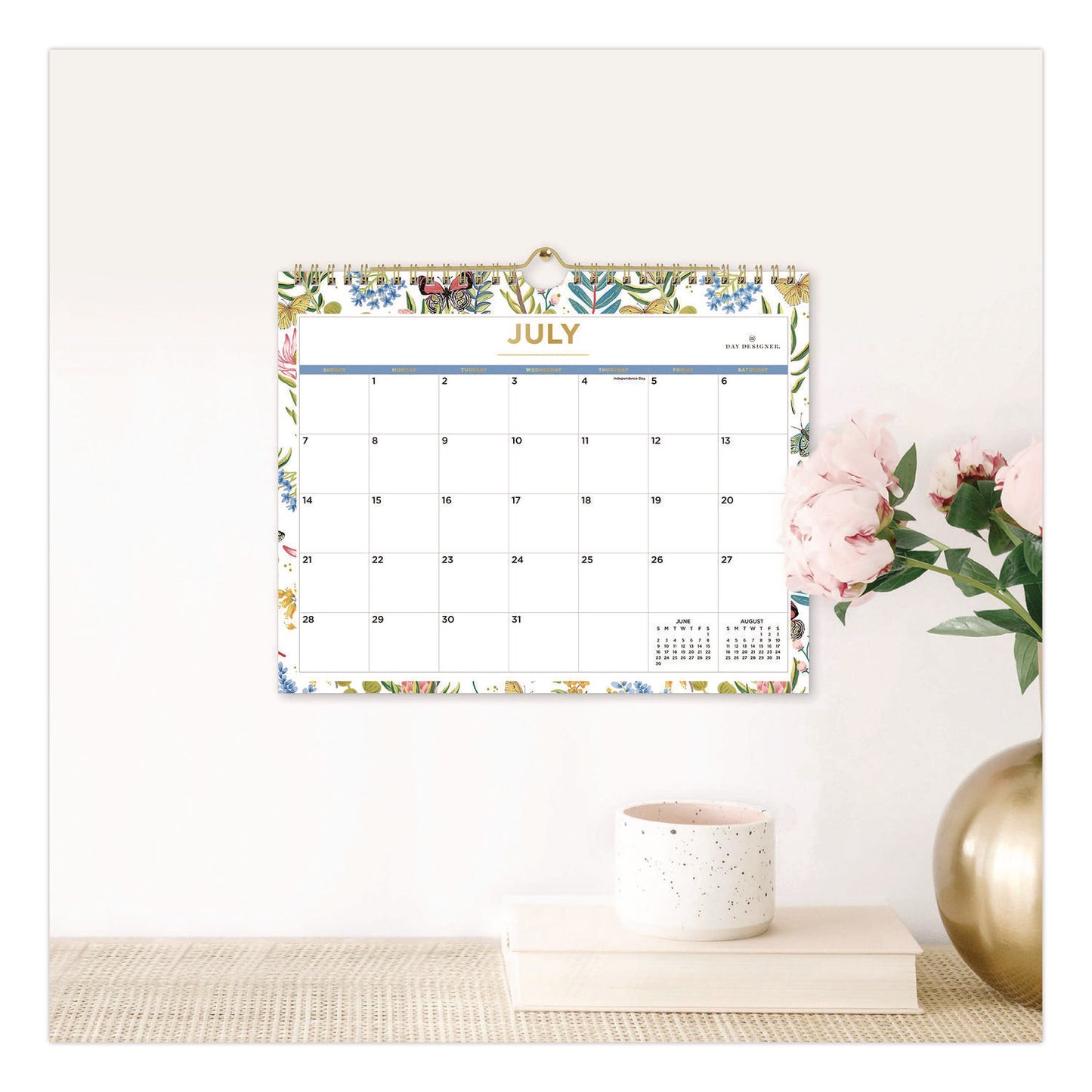 Blue Sky® Day Designer Flutter Academic Year Wall Calendar, Butterfly Floral Artwork, 11 x 8.75, 12-Month (July to June): 2025 to 2026 (BLS136694)