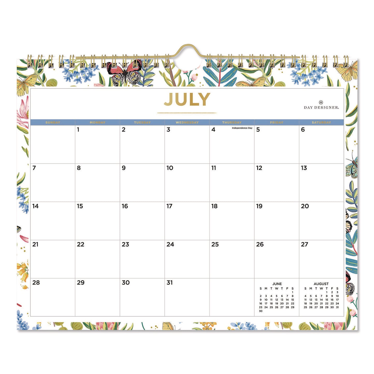 Blue Sky® Day Designer Flutter Academic Year Wall Calendar, Butterfly Floral Artwork, 11 x 8.75, 12-Month (July to June): 2025 to 2026 (BLS136694)