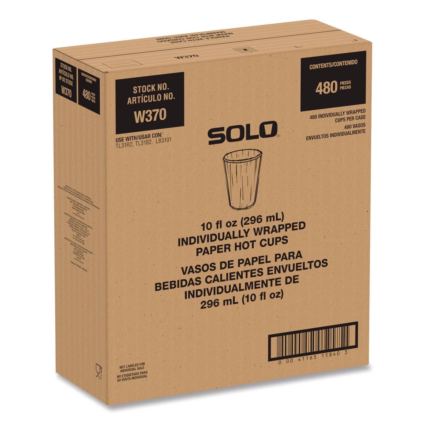 SOLO® Recycled Content PCF Paper Hot Cups, 10 oz, ProPlanet Seal, White/Blue, 480/Carton (SCCW370RCPLANET)