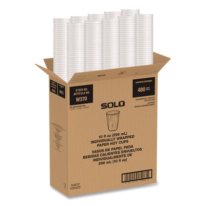 SOLO® Recycled Content PCF Paper Hot Cups, 10 oz, ProPlanet Seal, White/Blue, 480/Carton (SCCW370RCPLANET)