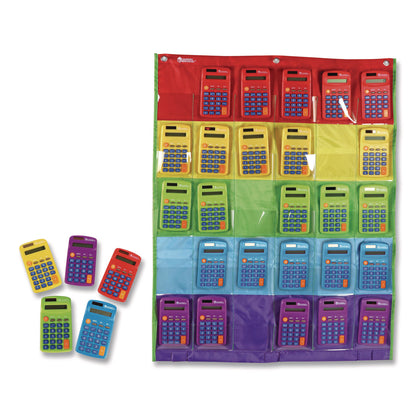 Learning Resources® Rainbow Calculators and Storage Chart, 8-Digit, LCD, 30 Calculators (LRNLER0009)