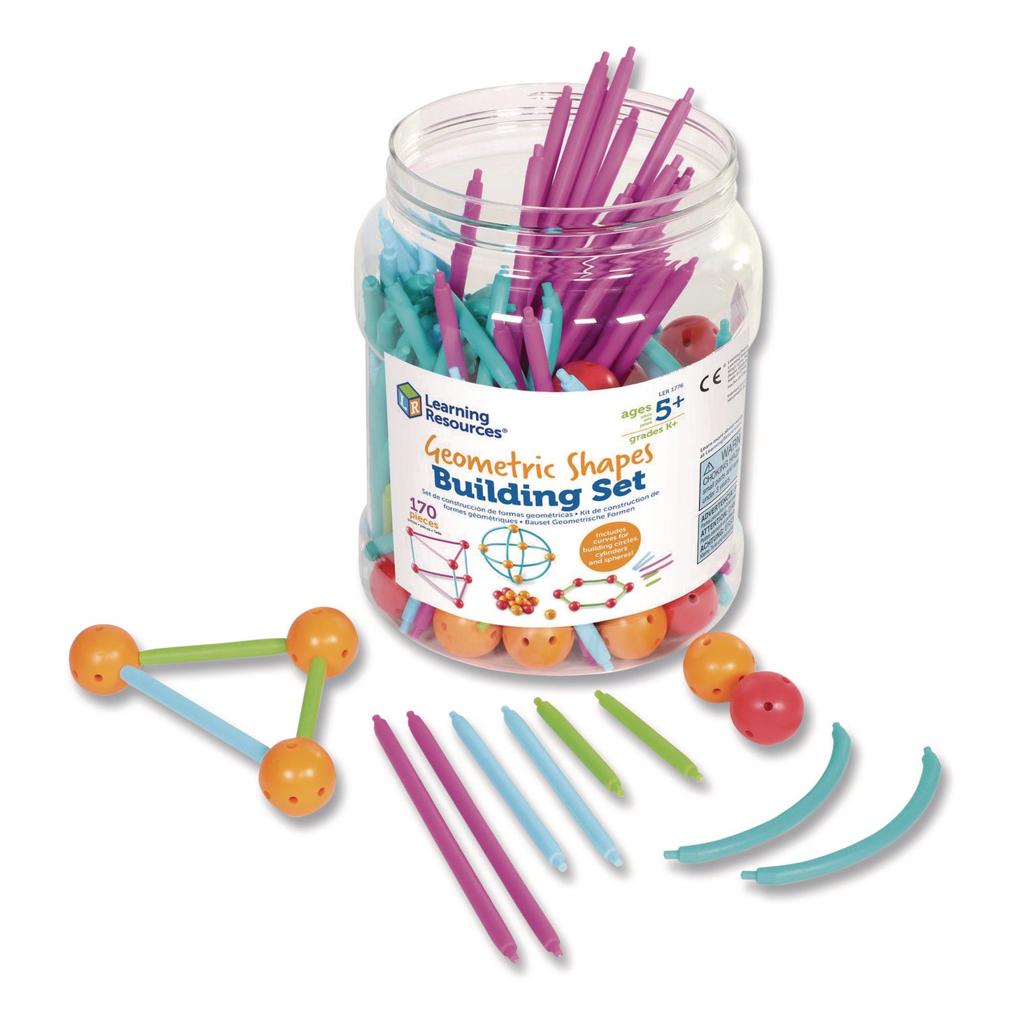 Learning Resources® Geometric Shapes Building Set, Grades K to 5, 170 Pieces (LRNLER1776)