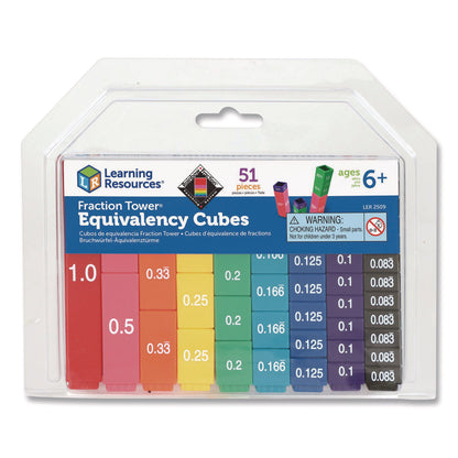 Learning Resources® Fraction Tower Equivalency Cubes, Nine Sizes, Grades 1 to 4, 51 Pieces (LRNLER2509)