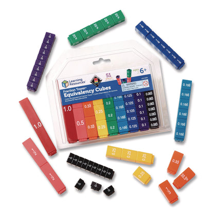 Learning Resources® Fraction Tower Equivalency Cubes, Nine Sizes, Grades 1 to 4, 51 Pieces (LRNLER2509)