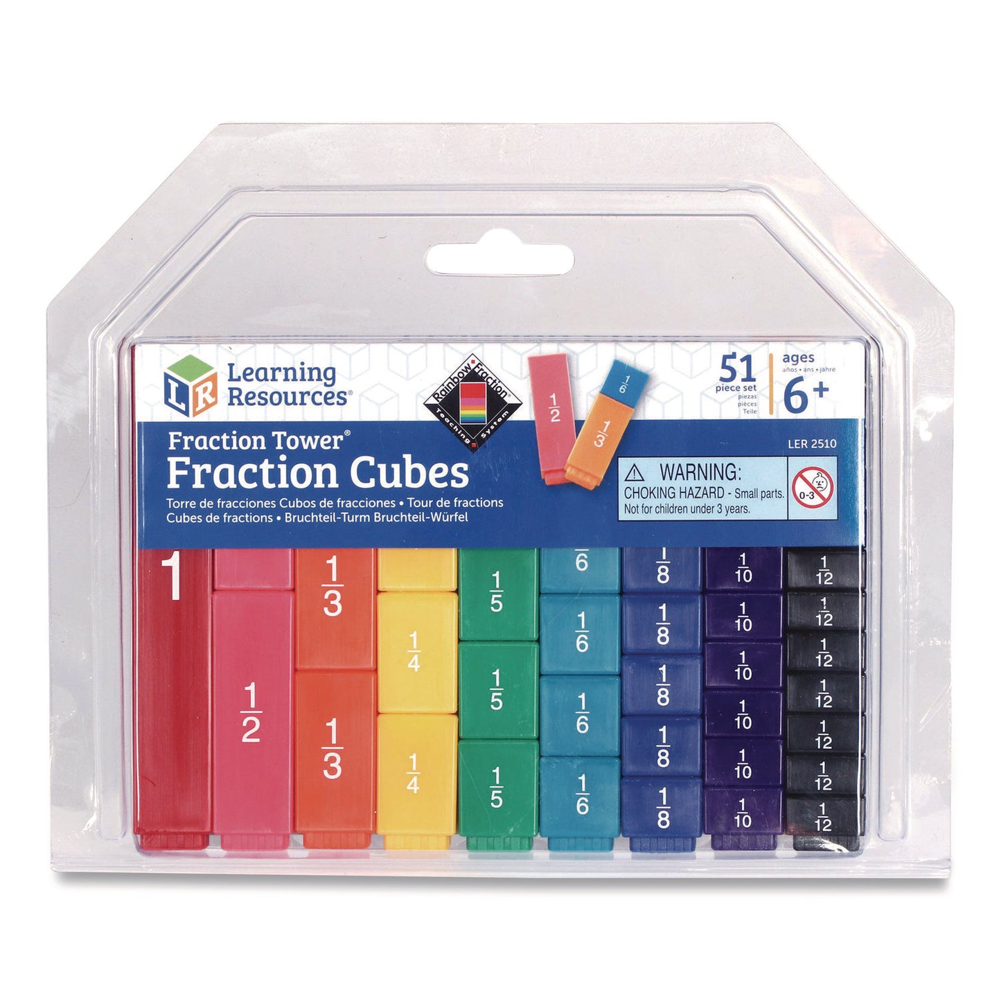 Learning Resources® Fraction Tower Fraction Cubes, Grades 1 to 4, 51 Pieces (LRNLER2510)