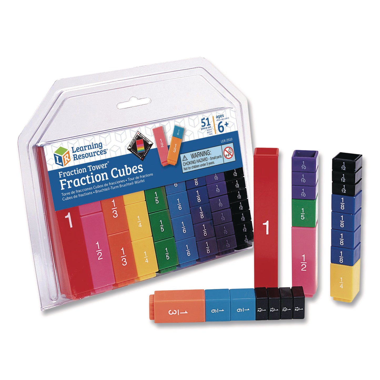 Learning Resources® Fraction Tower Fraction Cubes, Grades 1 to 4, 51 Pieces (LRNLER2510)