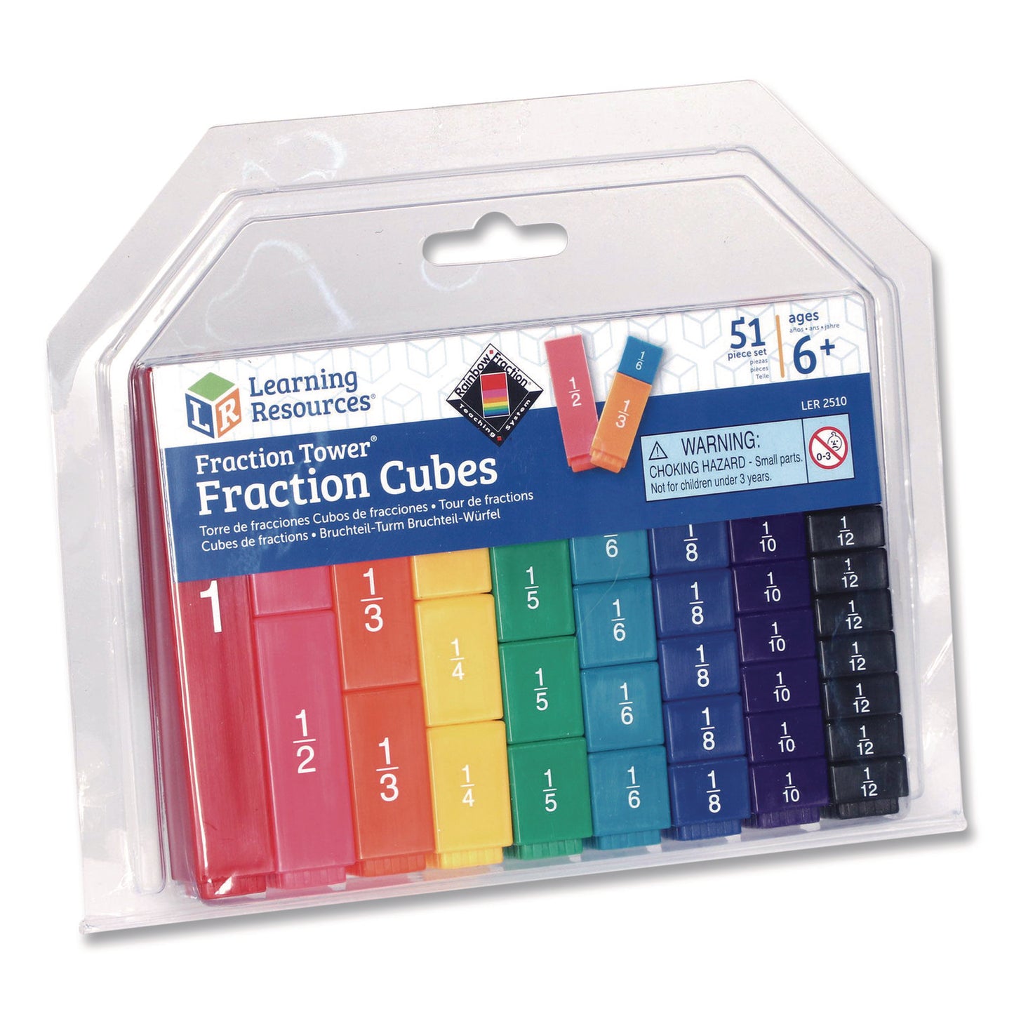 Learning Resources® Fraction Tower Fraction Cubes, Grades 1 to 4, 51 Pieces (LRNLER2510)