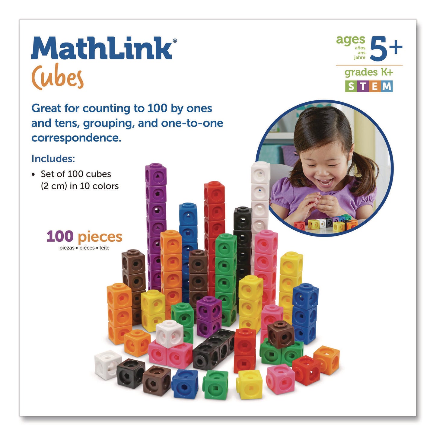 Learning Resources® MathLink Cubes, Grades 1 to 3, 100 Pieces (LRNLER4285)