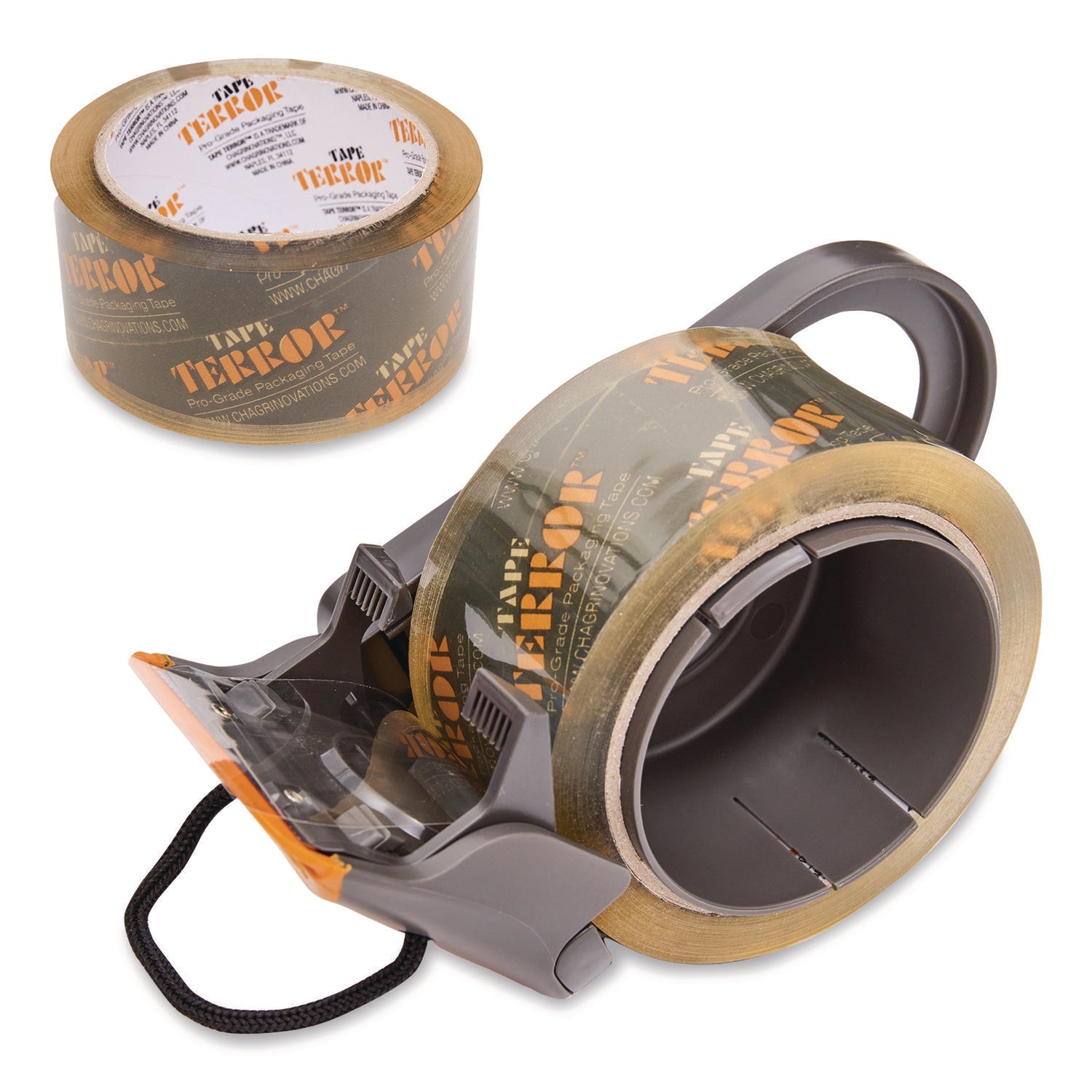 tape-terror™-tape-dispenser-with-tape-3-core-polypropylene-gray-orange-1-dispenser-1-roll-pro-grade-packaging-tape-ch7tt05752_1