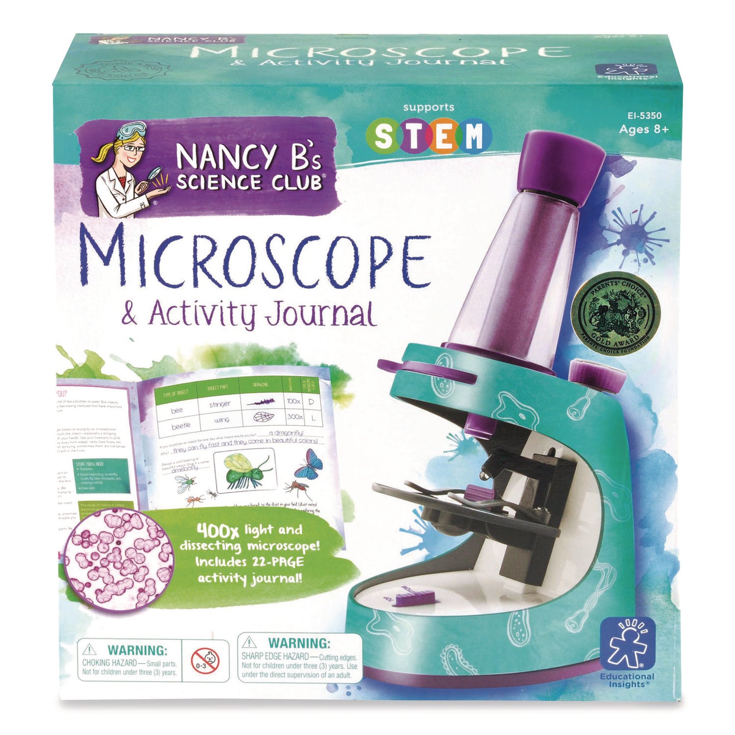 Educational Insights® Nancy B's Science Club Microscope and Activity Journal, Ages 8 and Up, 30x to 400x Magnification, 8.7 x 9.2 x 4.3, Blue (EII5350)