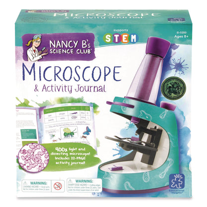 Educational Insights® Nancy B's Science Club Microscope and Activity Journal, Ages 8 and Up, 30x to 400x Magnification, 8.7 x 9.2 x 4.3, Blue (EII5350)