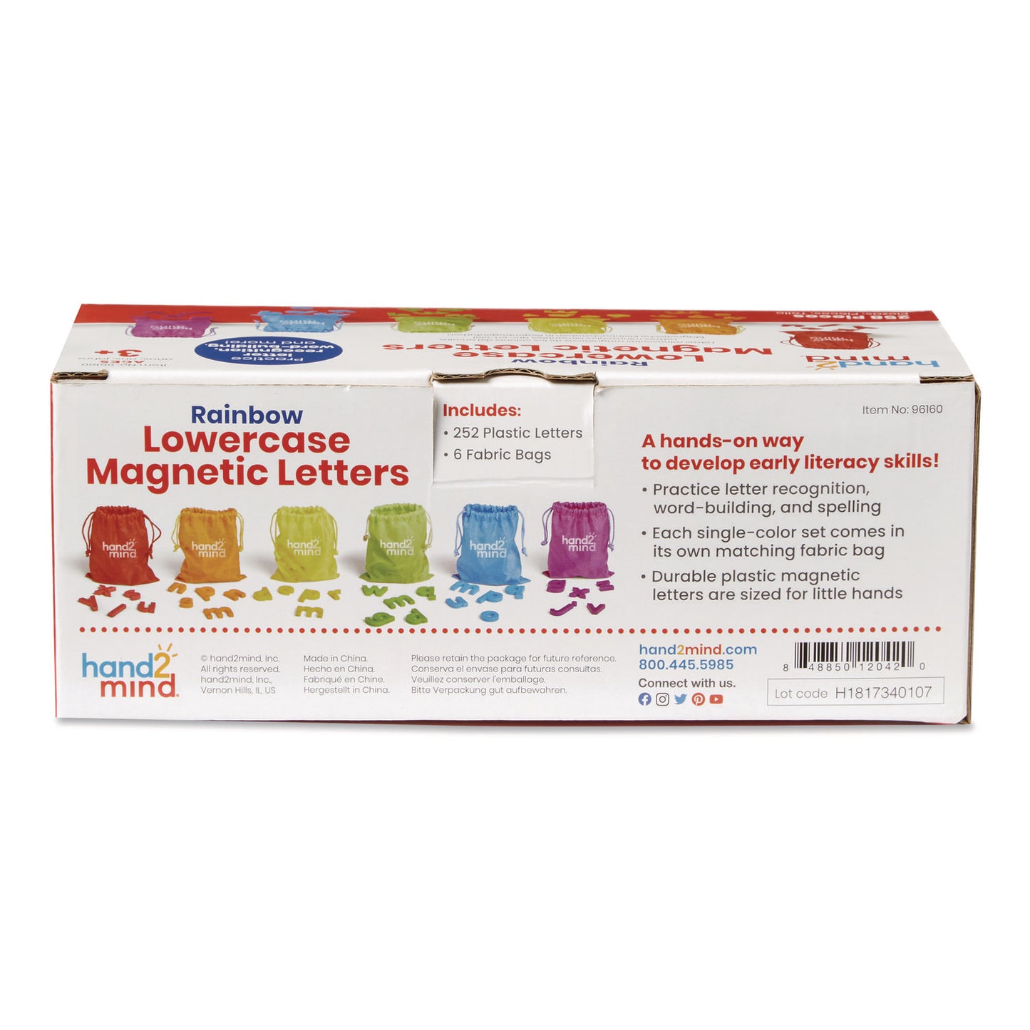 hand2mind® Rainbow Lowercase Magnetic Letters, 1.5" Tall, Assorted Color Characters, 6 Sets of 42 Pieces (HDM96160)