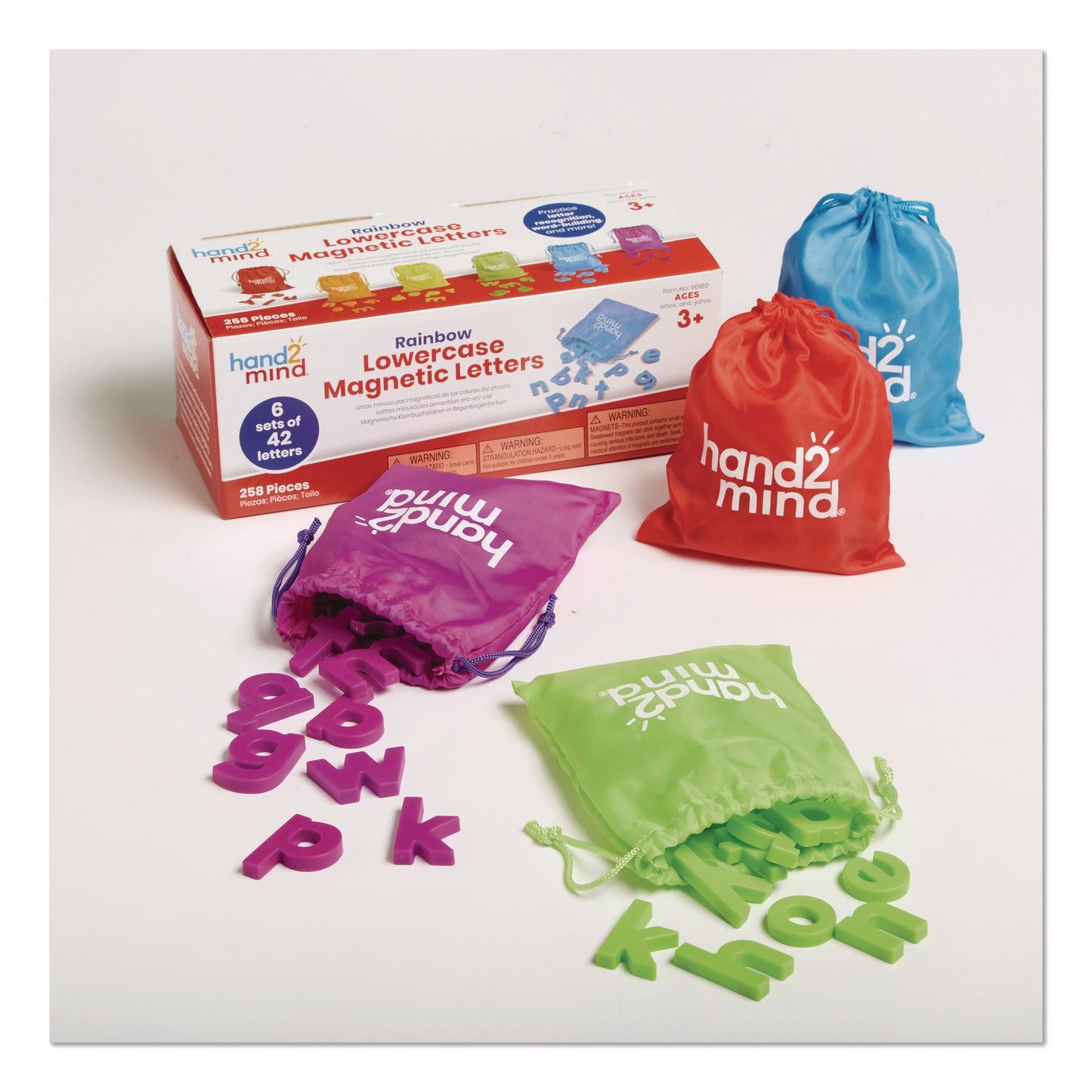 hand2mind® Rainbow Lowercase Magnetic Letters, 1.5" Tall, Assorted Color Characters, 6 Sets of 42 Pieces (HDM96160)