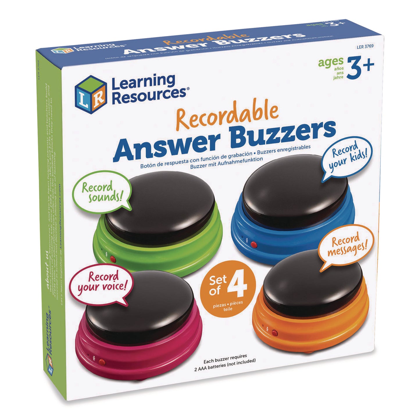 Learning Resources® Recordable Answer Buzzers, Ages 3 and Up, 4 Buzzers (LRNLER3769)