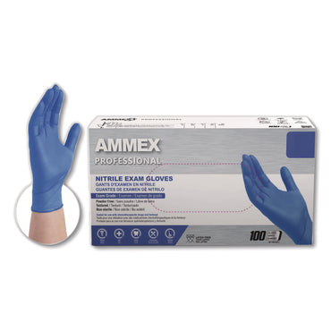 AMMEX® Professional Nitrile Exam Gloves, Powder-Free, Small, 3 mil Thick, 9.5" Long, Blue, 100/Box, 10 Boxes/Carton (AXCACNPF42100)